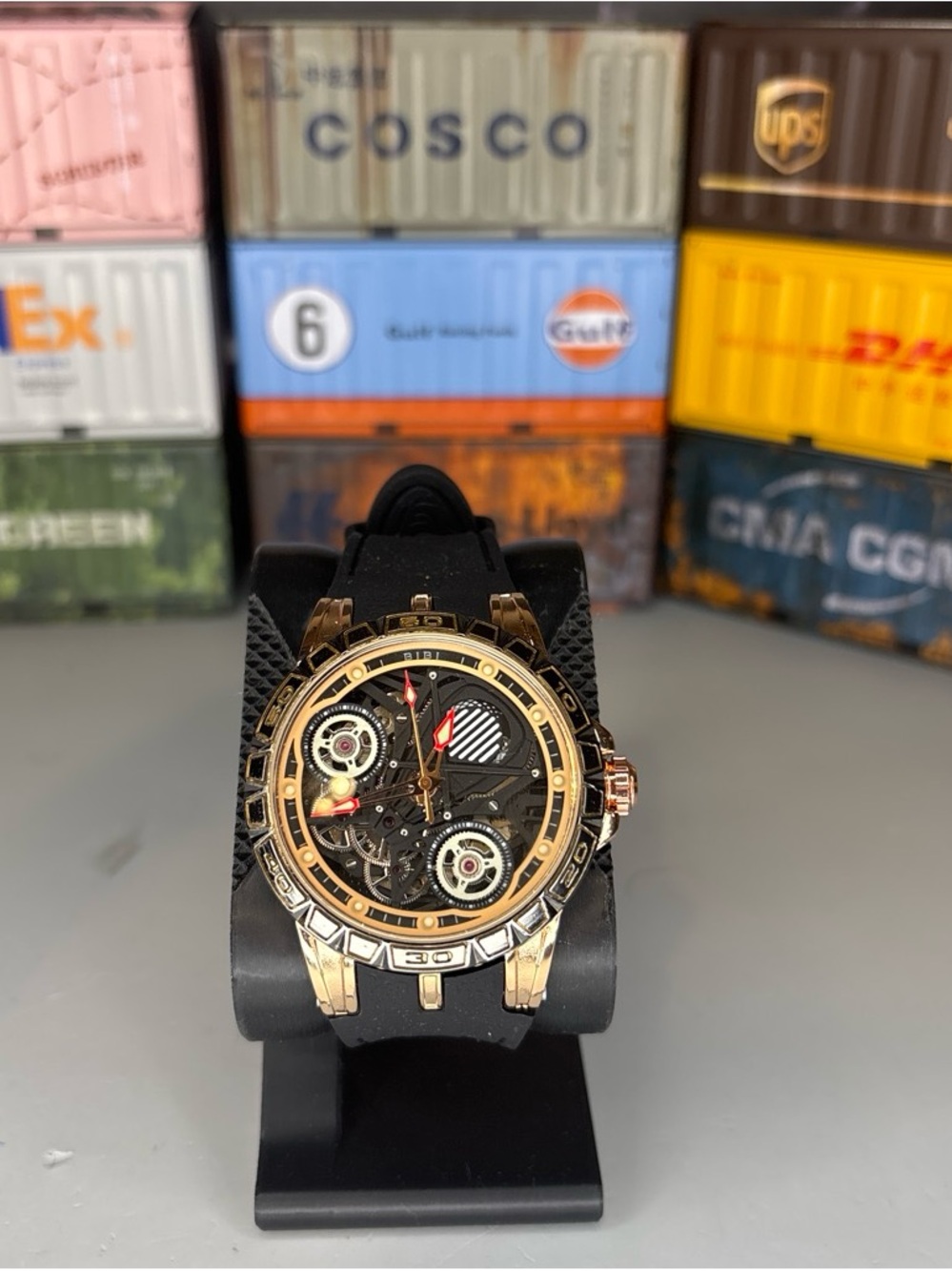 BiBi Automatic Men's Black and Gold Skeleton Sport Watch